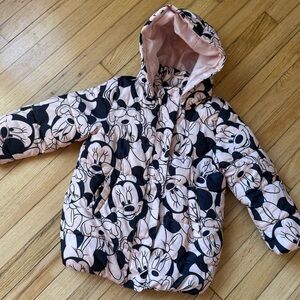 Disney Minnie Mouse Puffer Jacket Girls 6/7 | Pink Winter Coat w/ Removable Hood